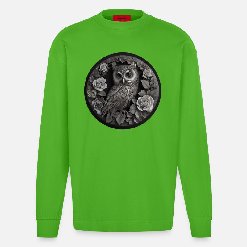 Silberne Eule - Heavyweight Oversized Organic Langarmshirt Made in EU - Apple Neon