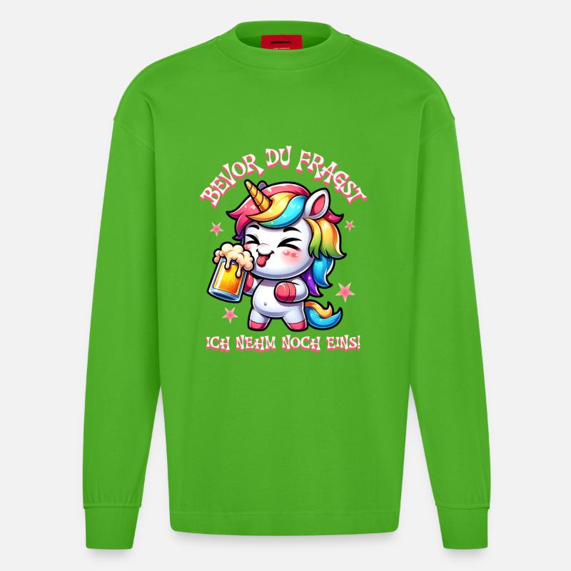 Buntes Einhorn Bier Feier - Heavyweight Oversized Organic Langarmshirt Made in EU - Apple Neon