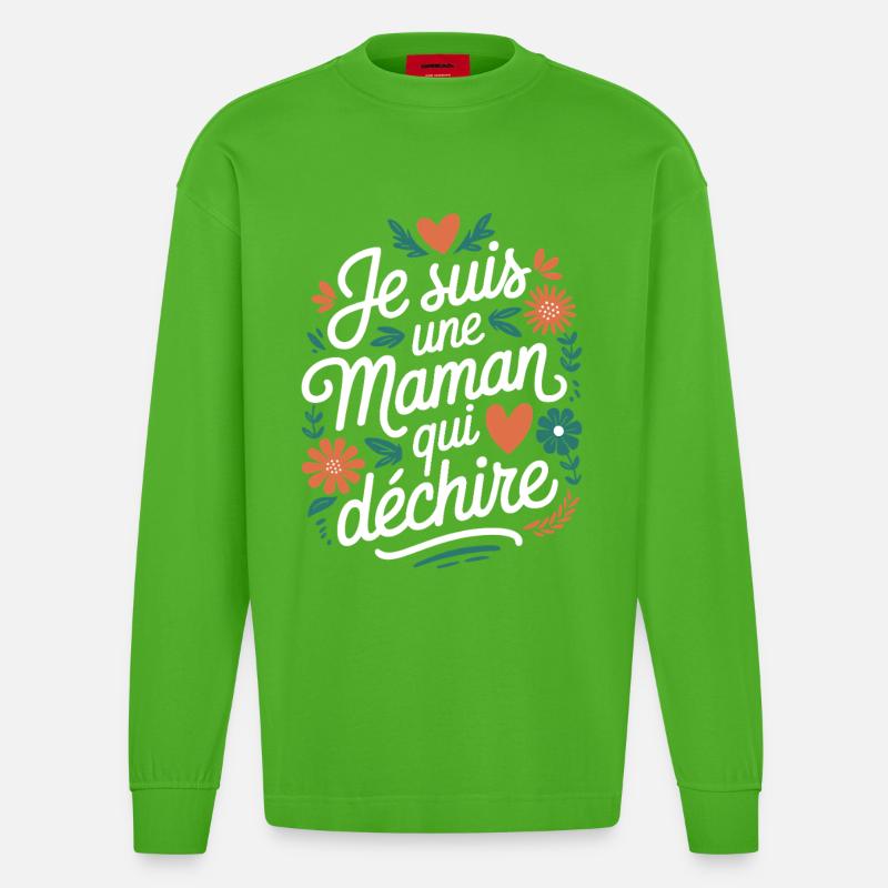 Ich bin eine Killer-Mutter - Heavyweight Oversized Organic Langarmshirt Made in EU - Apple Neon