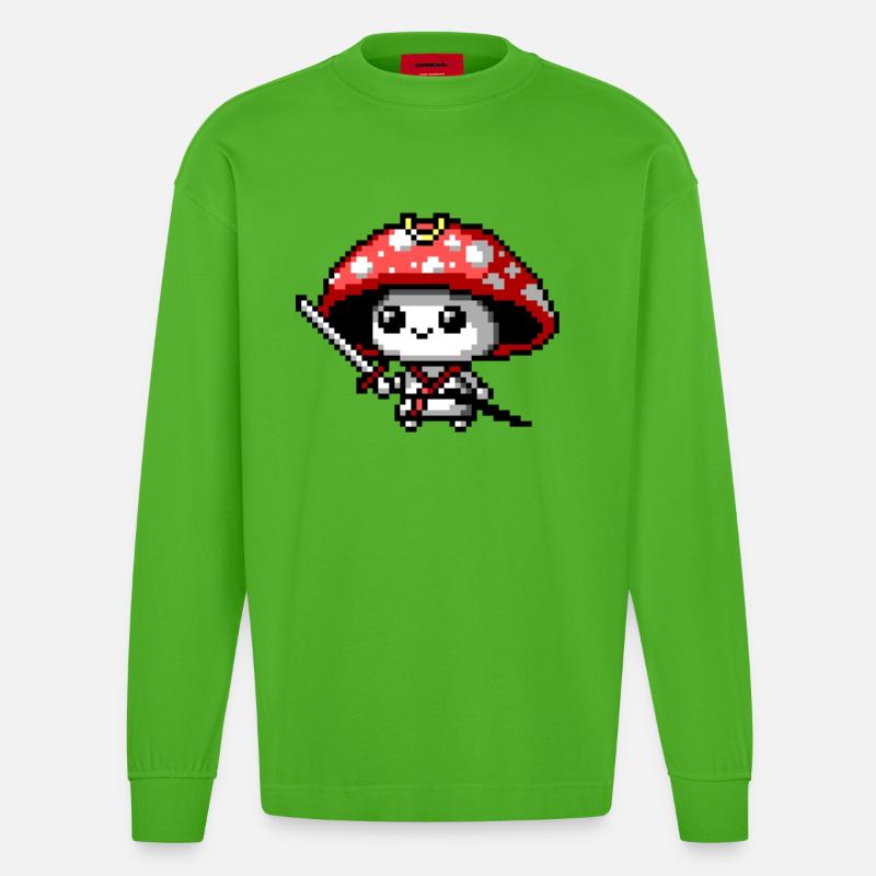 Samouraï champignon 8 bits - Manches longues bio épais oversize fabriqué en UE - Apple Neon