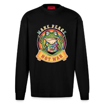 Mach Frieden statt Krieg Der Hippie-Frosch - Heavyweight Oversized Organic Langarmshirt Made in EU - SOLID BLACK - Vorne