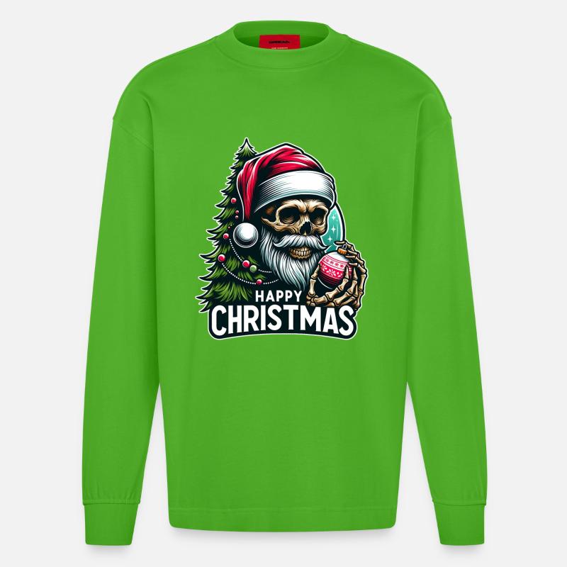 Weihnachtsmann Skull mit Christbaumkugel - Heavyweight Oversized Organic Langarmshirt Made in EU - Apple Neon