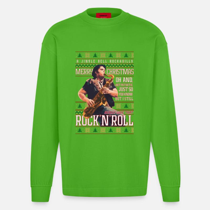 Rockabilly-Weihnachts-Rock'n'Roll-Hässlicher Weihnachtspullover - Heavyweight Oversized Organic Langarmshirt Made in EU - Apple Neon