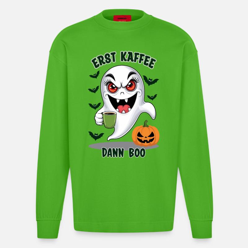 Böser Geist mit Kaffee - Heavyweight Oversized Organic Langarmshirt Made in EU - Apple Neon