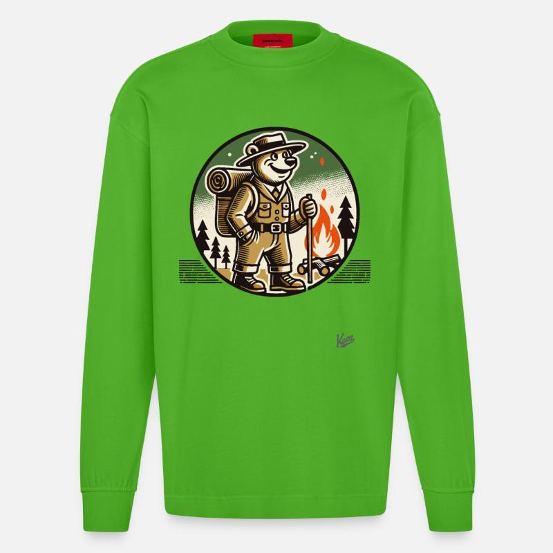 Wanderer- und Camping-Bär - Heavyweight Oversized Organic Langarmshirt Made in EU - Apple Neon
