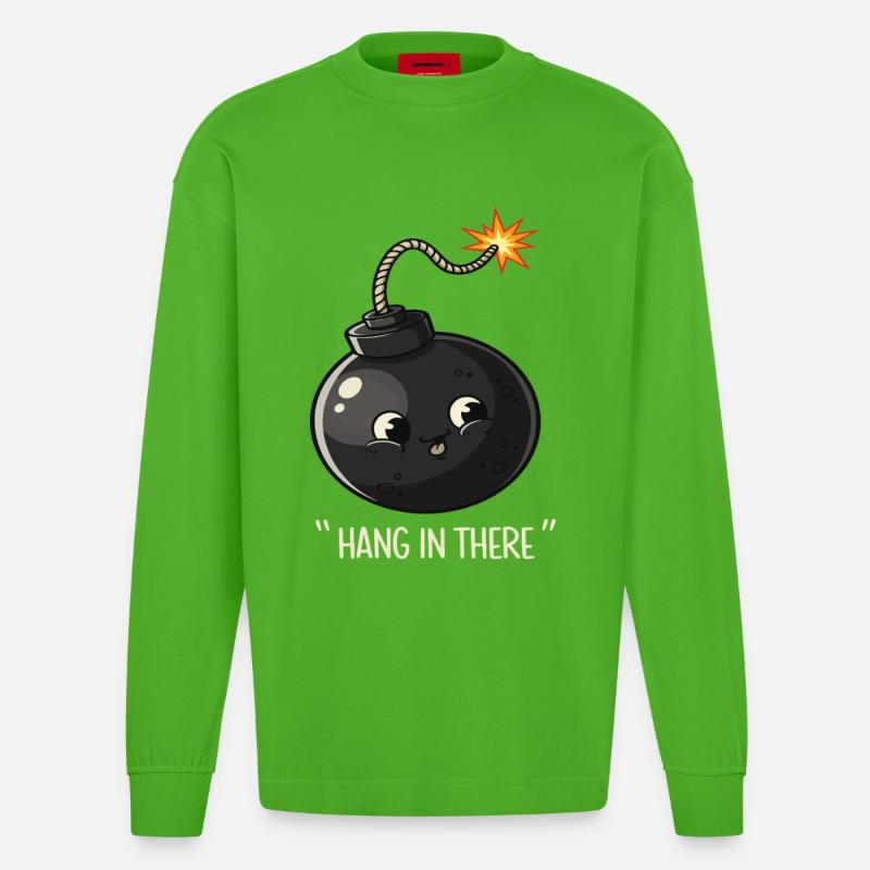 Kawaii Exploding Bomb Comic Design - Heavyweight Oversized Organic Longsleeve Shirt Made in EU - Apple Neon