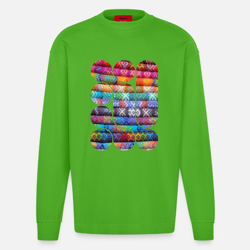 Helles gestricktes Patchwork - Heavyweight Oversized Organic Langarmshirt Made in EU - Apple Neon
