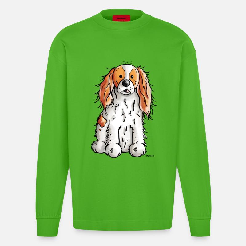 Cavalier King Charles Spaniel - Heavyweight Oversized Organic Langarmshirt Made in EU - Apple Neon