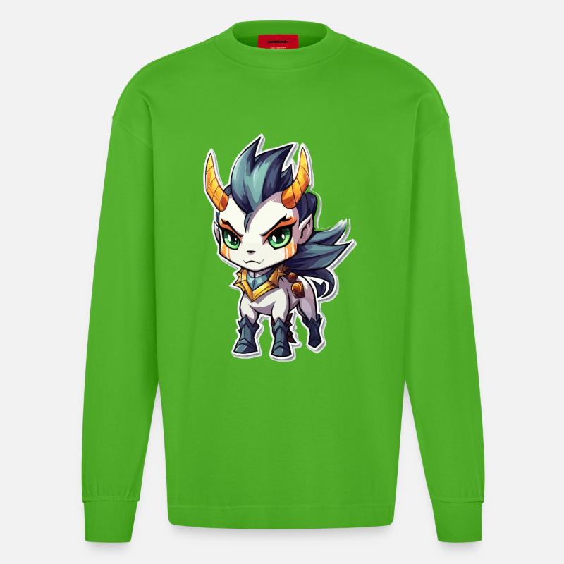 Chibi Dämonenpferd - Heavyweight Oversized Organic Langarmshirt Made in EU - Apple Neon