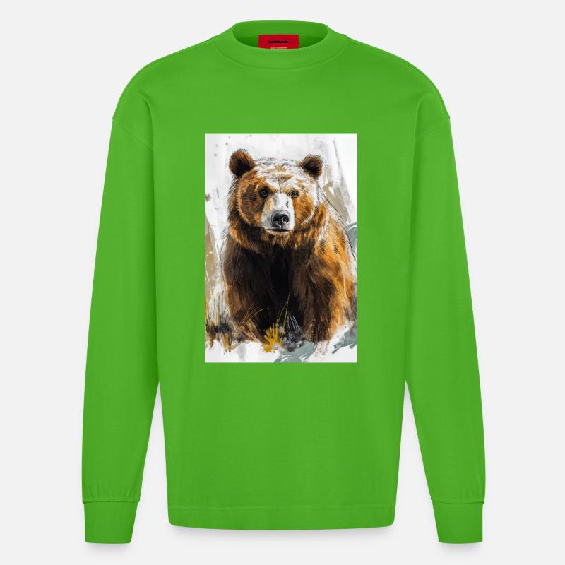 Illustration eines Bären - Heavyweight Oversized Organic Langarmshirt Made in EU - Apple Neon