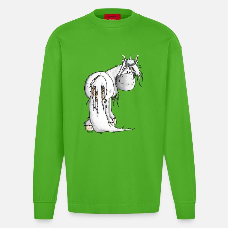 Wikinger Isländer - Pferd - Heavyweight Oversized Organic Langarmshirt Made in EU - Apple Neon