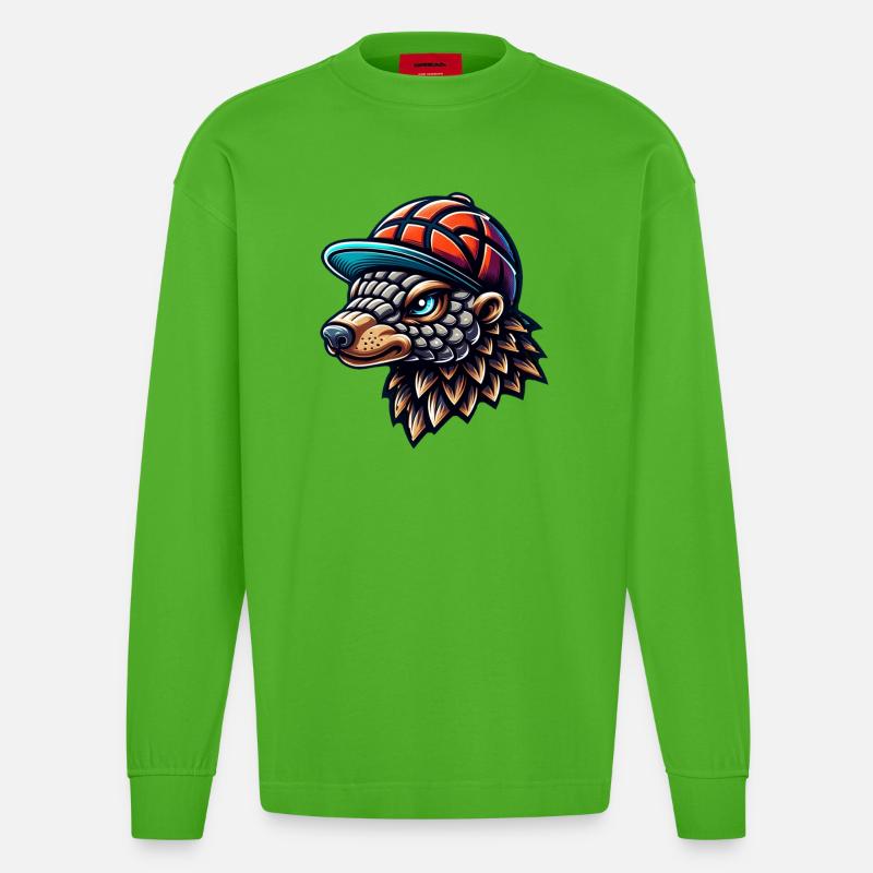 Cooles Pangolin mit Basecap - Heavyweight Oversized Organic Langarmshirt Made in EU - Apple Neon