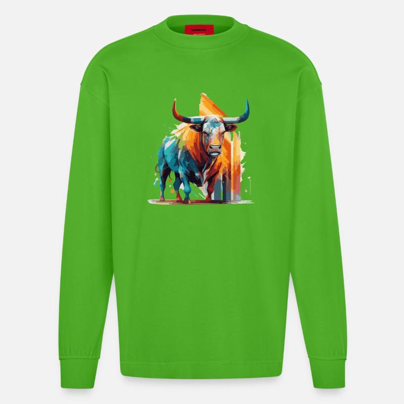 Stier, Bulle, Regenbogen - Heavyweight Oversized Organic Langarmshirt Made in EU - Apple Neon