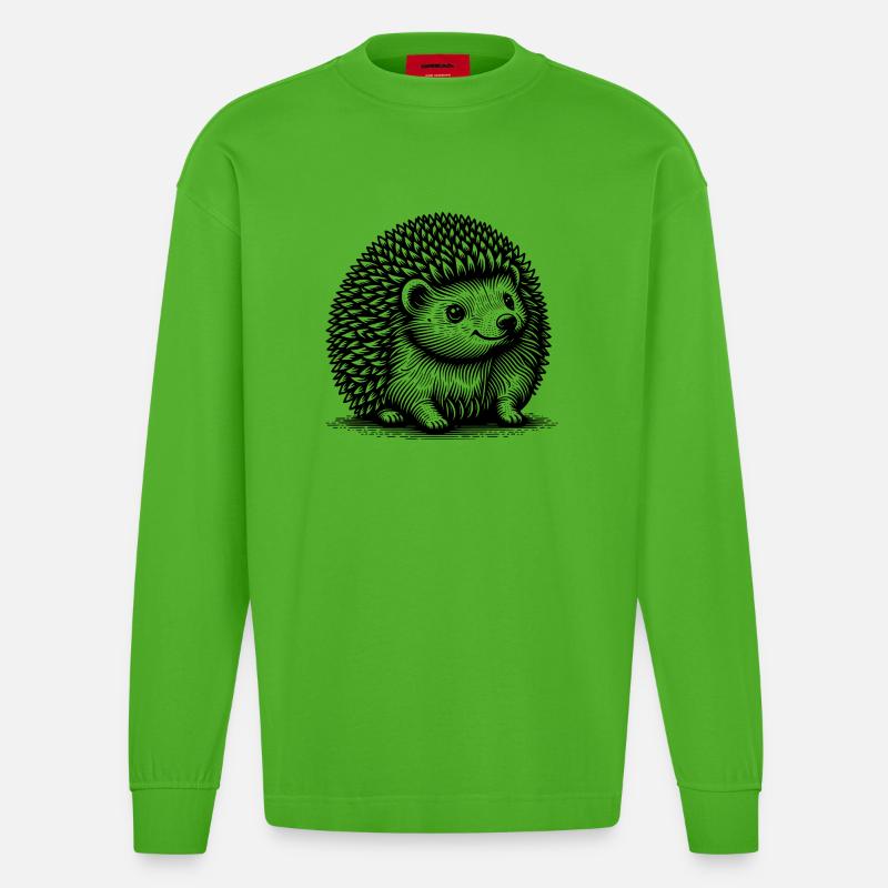 Petit hérisson mignon - Manches longues bio épais oversize fabriqué en UE - Apple Neon