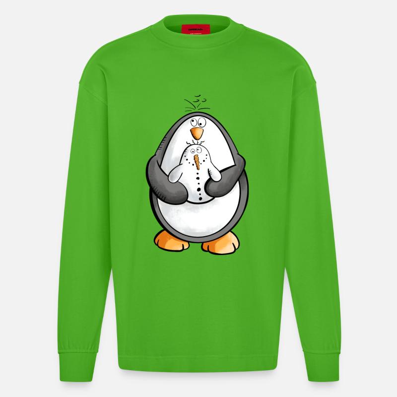 Pinguin und Schneemann sind beste Freunde - Heavyweight Oversized Organic Langarmshirt Made in EU - Apple Neon