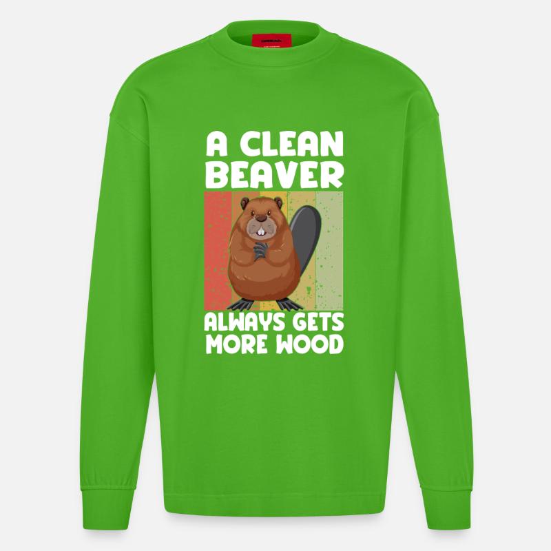 Sauberer Biber Holzspruch - Heavyweight Oversized Organic Langarmshirt Made in EU - Apple Neon