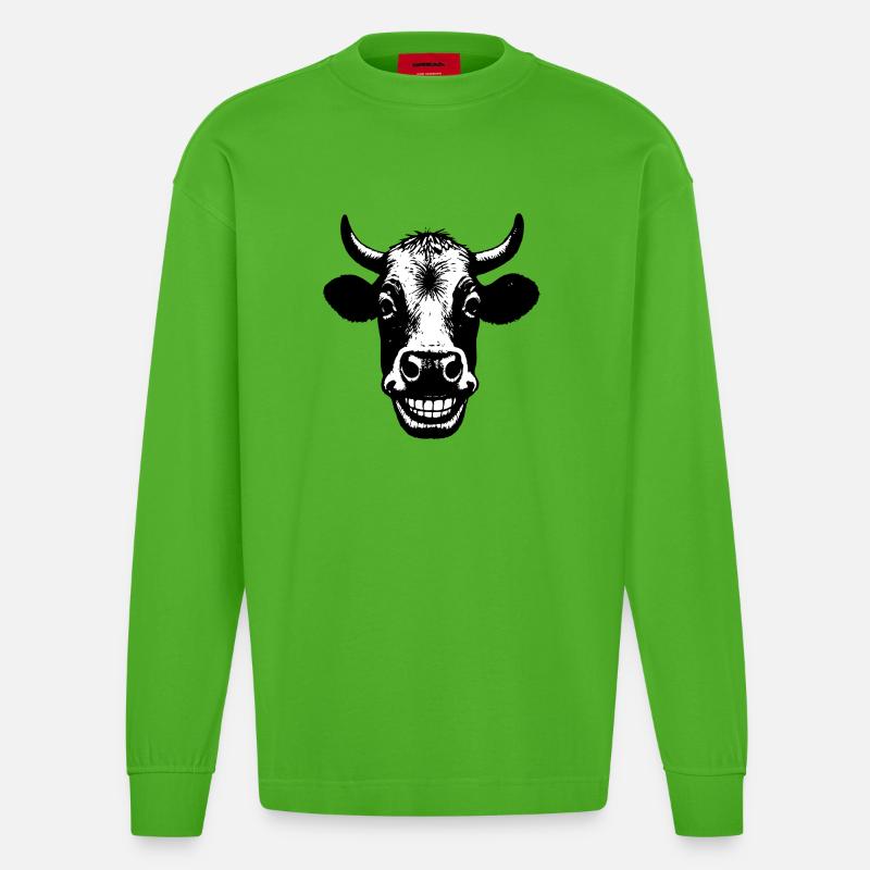Grinning Cow - Heavyweight Oversized Organic Longsleeve Shirt Made in EU - Apple Neon