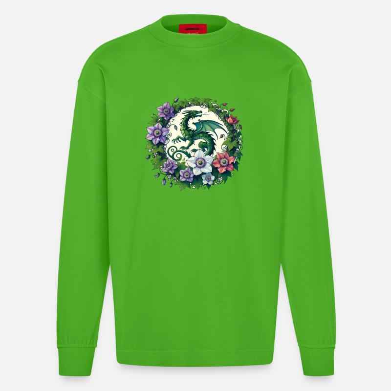 Dragon clématite - Manches longues bio épais oversize fabriqué en UE - Apple Neon
