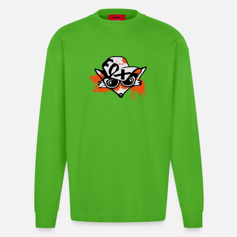 Fuchs mit Baseballkappe - Heavyweight Oversized Organic Langarmshirt Made in EU - Apple Neon