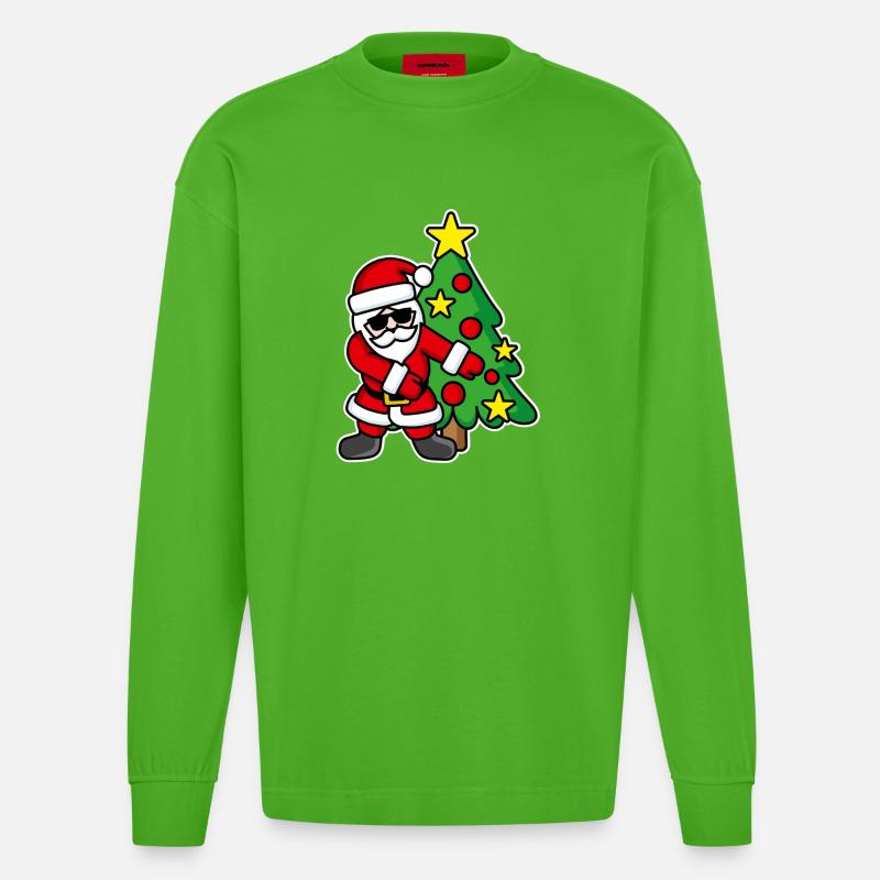 Weihnachtsmann-Weihnachtsbaum FLOSS DANCE FLOSSING - Heavyweight Oversized Organic Langarmshirt Made in EU - Apple Neon