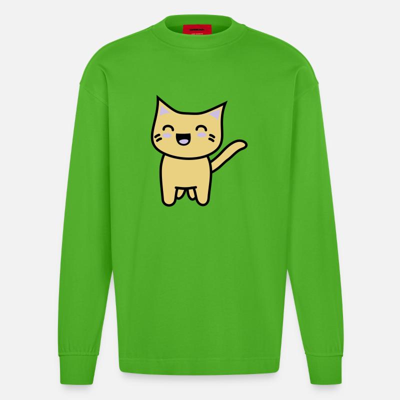Kawaii Kitteh serait - Manches longues bio épais oversize fabriqué en UE - Apple Neon