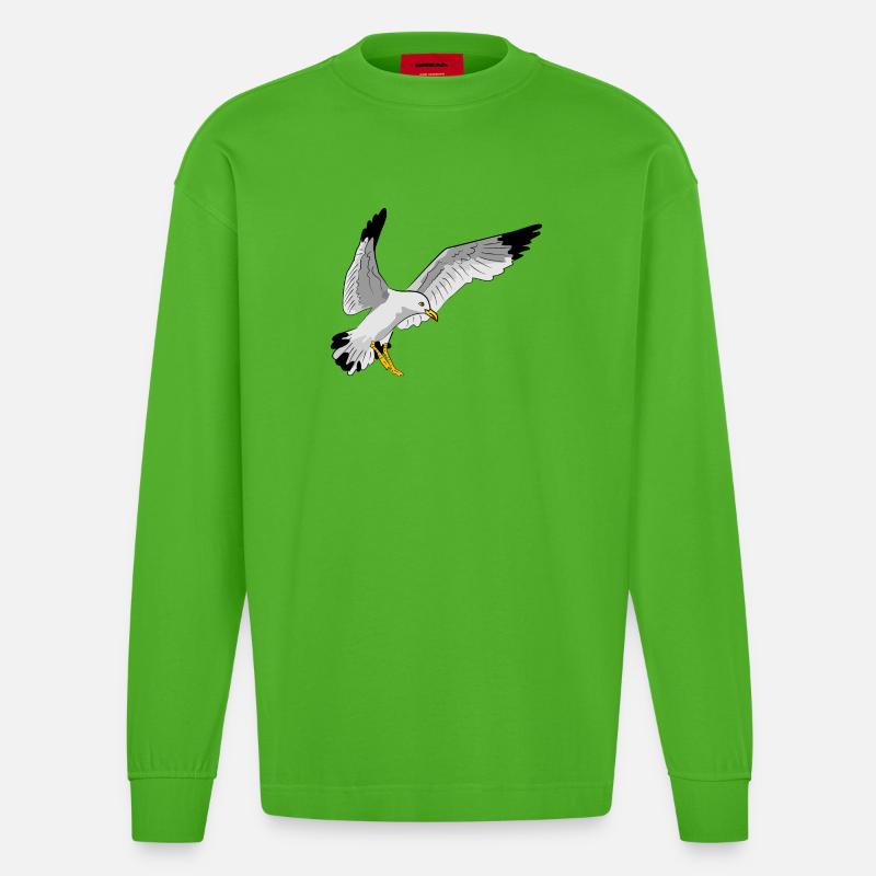 Stilvolle Seevogel Silhouette einer Möwe - Heavyweight Oversized Organic Langarmshirt Made in EU - Apple Neon