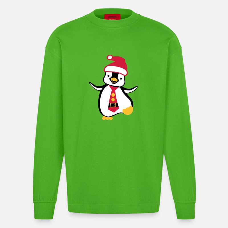 Weihnachten Pinguin - Heavyweight Oversized Organic Langarmshirt Made in EU - Apple Neon