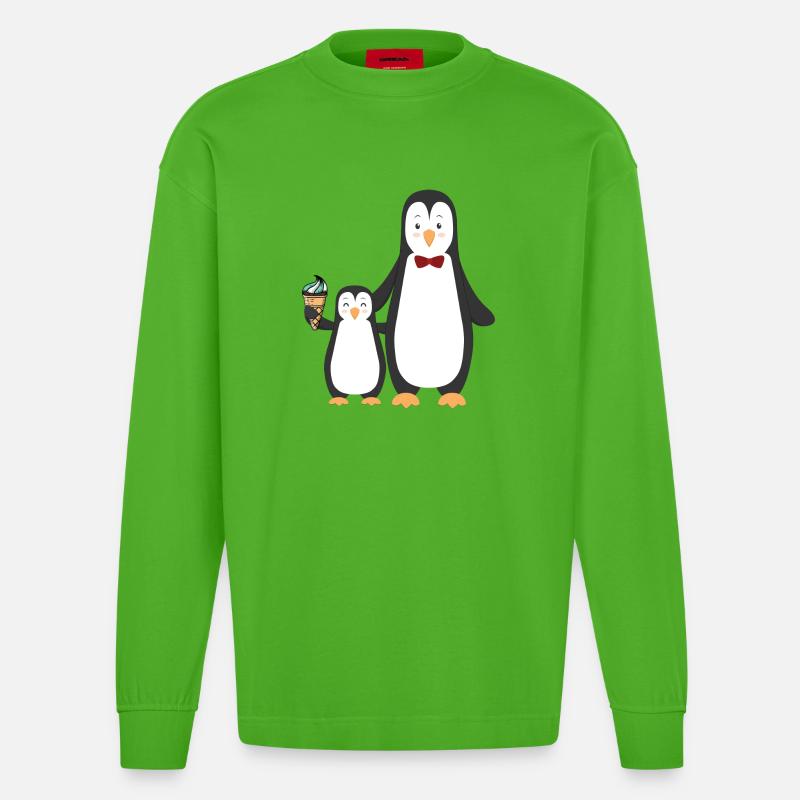 Pinguin Pinguine mit Eis - Heavyweight Oversized Organic Langarmshirt Made in EU - Apple Neon