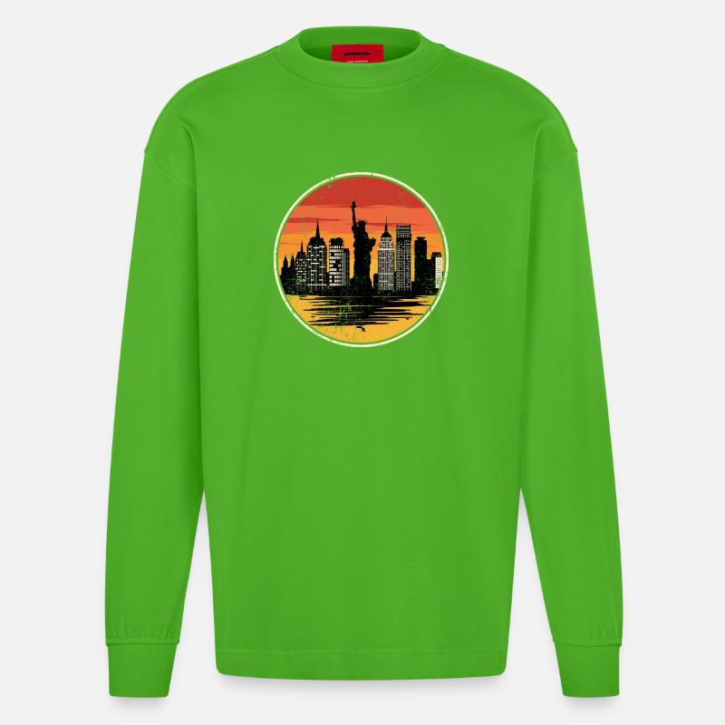 Coucher de soleil Liberty Skyline - Manches longues bio épais oversize fabriqué en UE - Apple Neon