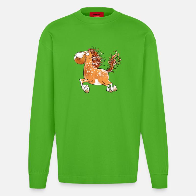 Flottes Pferd I Pferdemotiv Fun - Heavyweight Oversized Organic Langarmshirt Made in EU - Apple Neon
