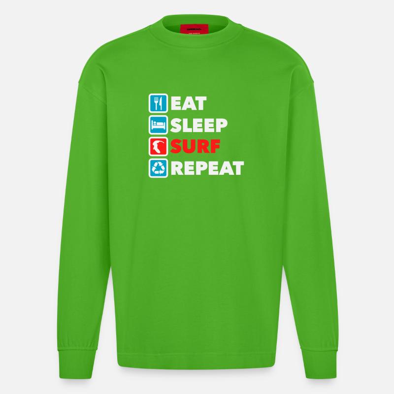 Eat Sleep Surf Repeat - Heavyweight Oversized Organic Langarmshirt Made in EU - Apple Neon