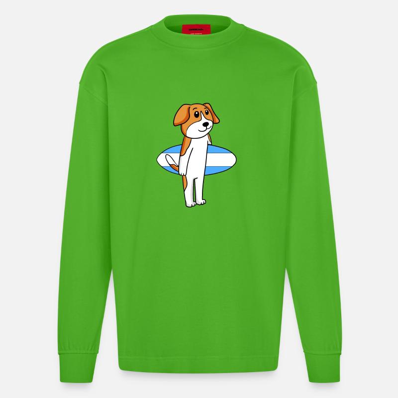 Surfboard Hund Beagle Surfen Geschenk - Heavyweight Oversized Organic Langarmshirt Made in EU - Apple Neon