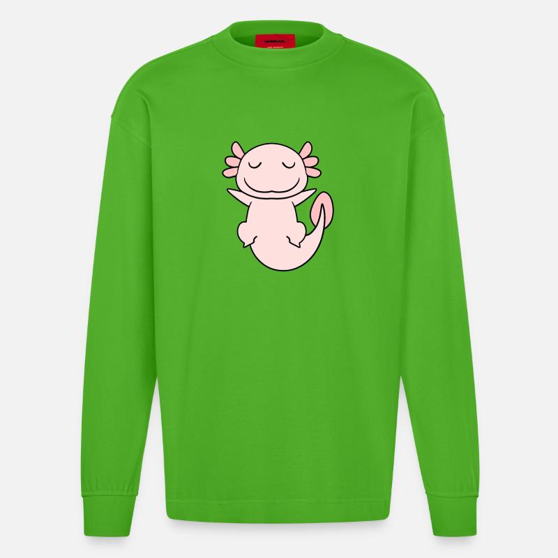 Süßes Axolotl Rosa - Heavyweight Oversized Organic Langarmshirt Made in EU - Apple Neon
