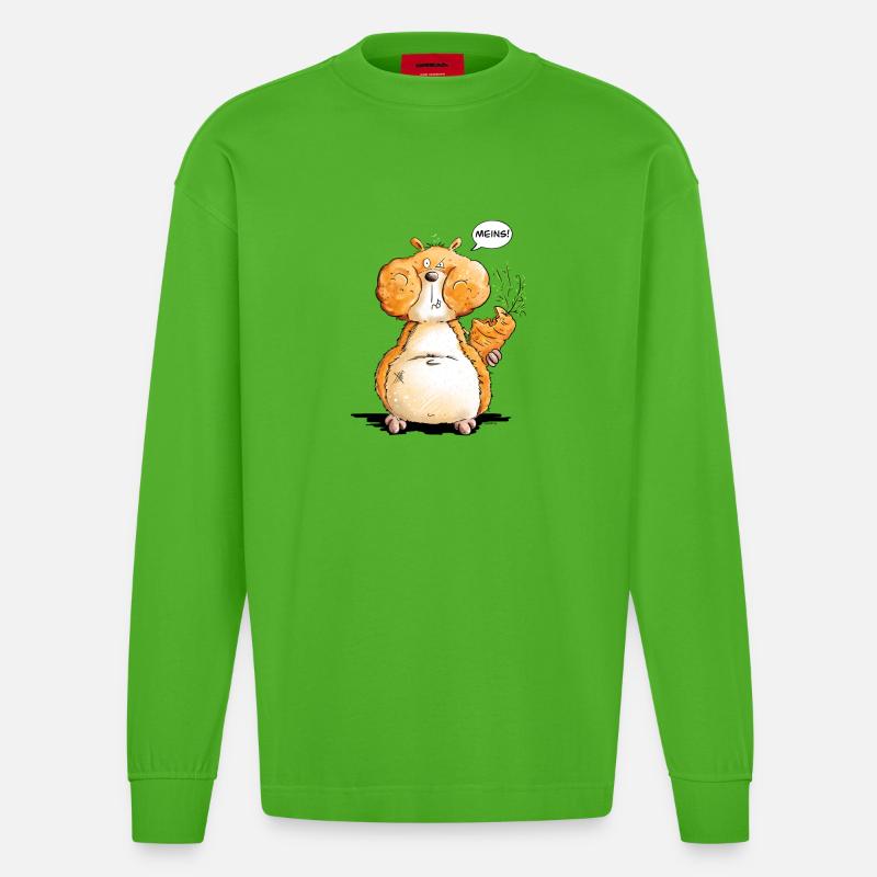Hamster Mit Hamsterbacke I Spruch Statement - Heavyweight Oversized Organic Langarmshirt Made in EU - Apple Neon