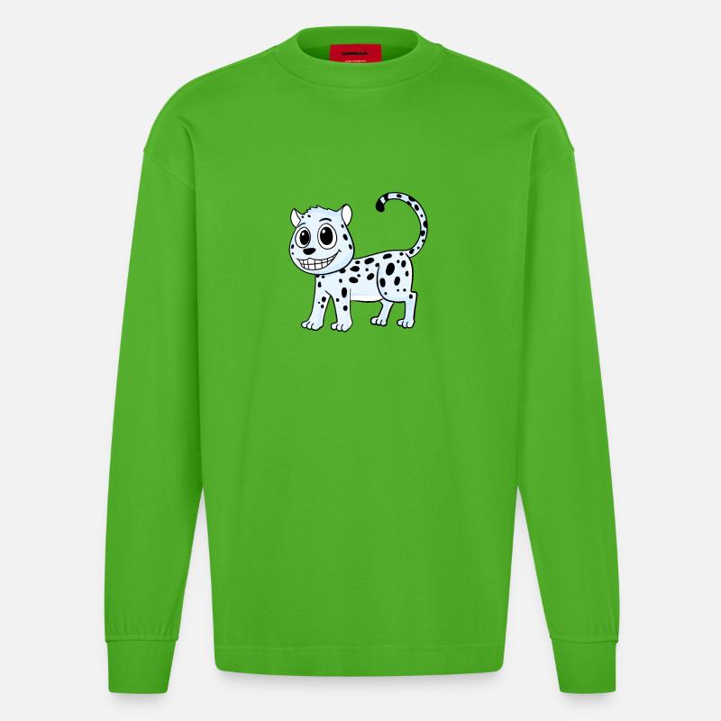 Schneeleopard Leopard - Heavyweight Oversized Organic Langarmshirt Made in EU - Apple Neon