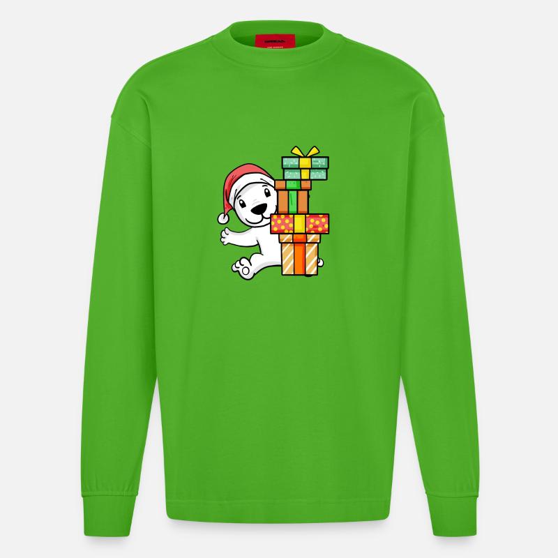 Weihnachten Eisbär mit Geschenke - Heavyweight Oversized Organic Langarmshirt Made in EU - Apple Neon