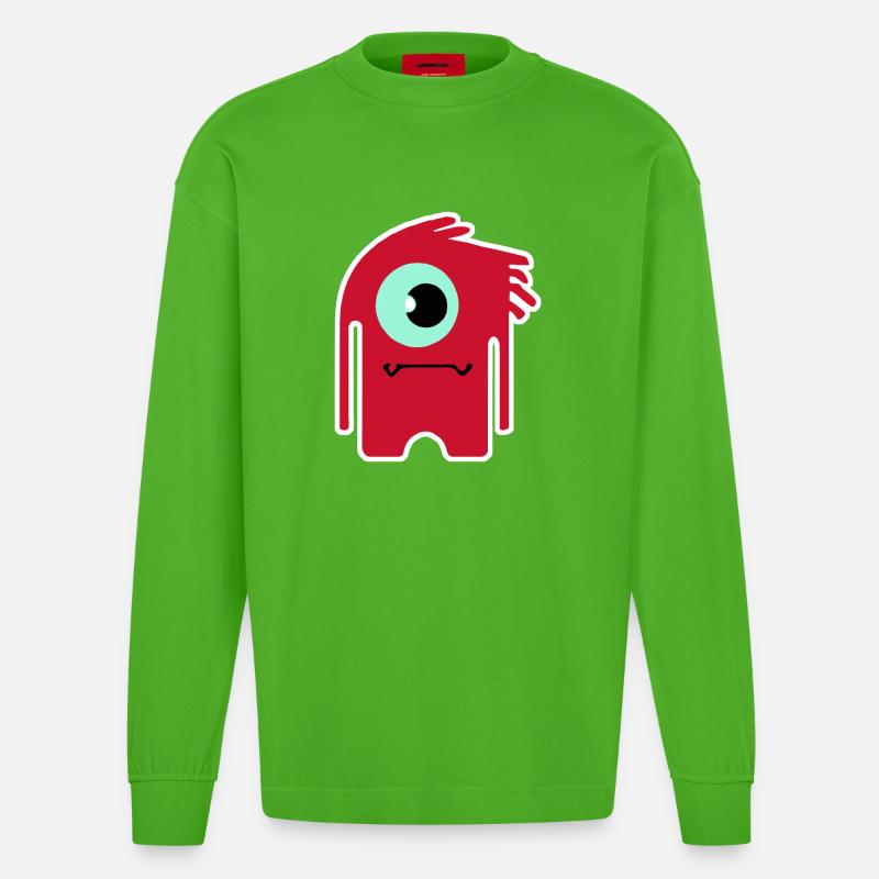 Rotes Zyklopenmonster | Lustiger Chibi-Alien - Heavyweight Oversized Organic Langarmshirt Made in EU - Apple Neon