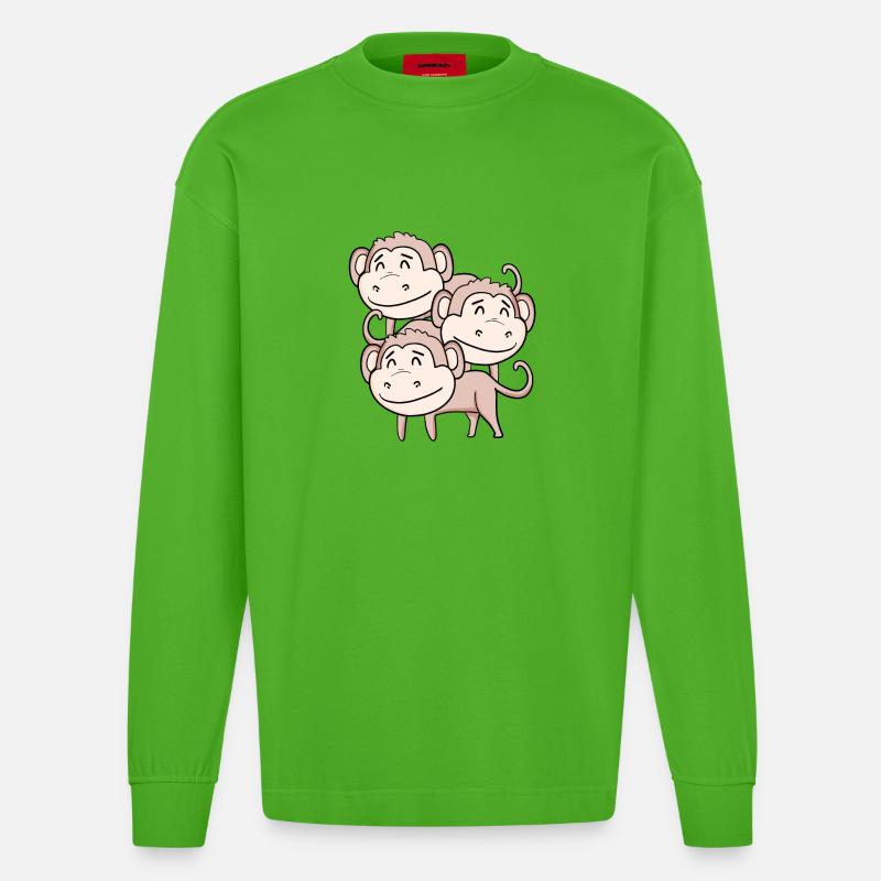 Niedliche Affen - Affe - Heavyweight Oversized Organic Langarmshirt Made in EU - Apple Neon