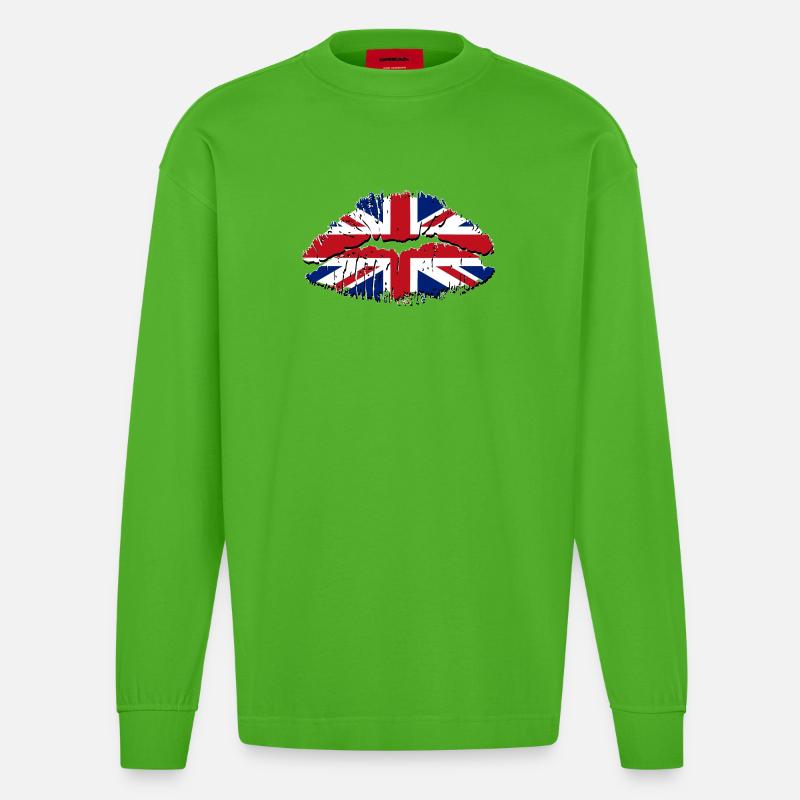 Pop Art Union Jack Lips - Heavyweight Oversized Organic Langarmshirt Made in EU - Apple Neon