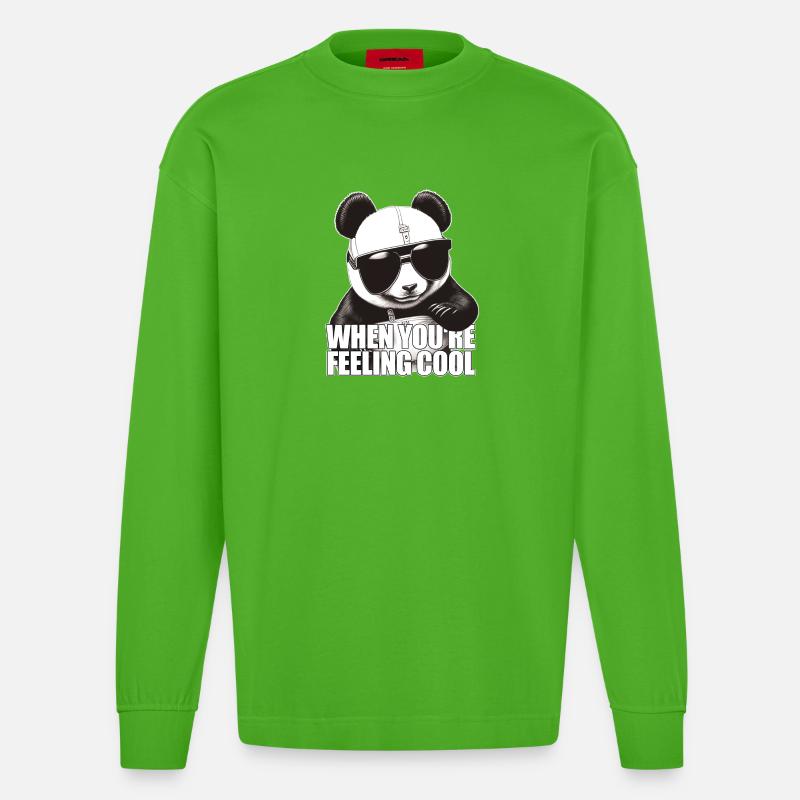 Cool panda feeling good - Heavyweight Oversized Organic Langarmshirt Made in EU - Apple Neon