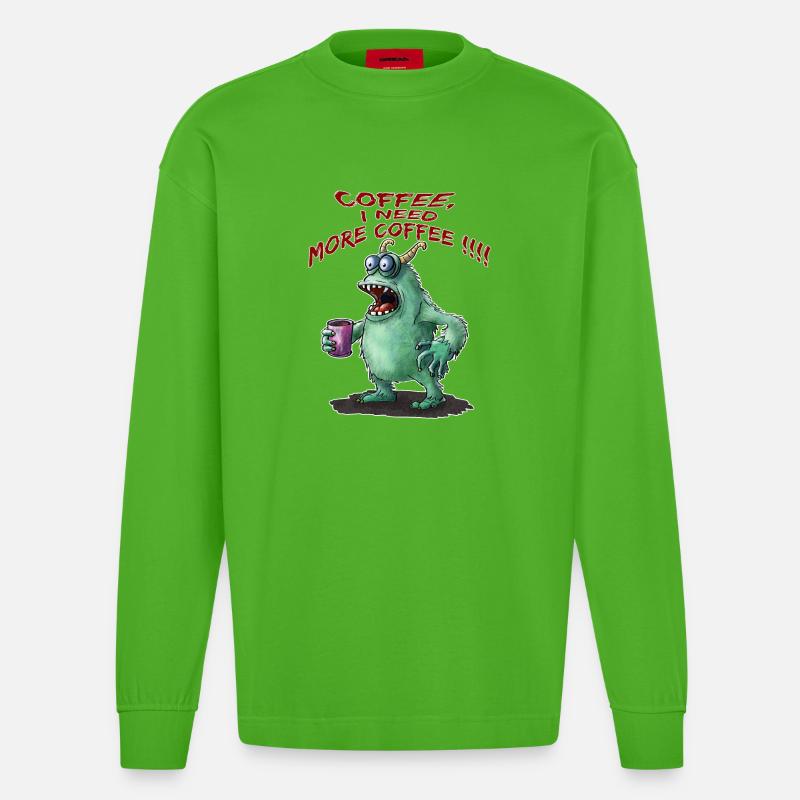 Coffee, I need more Coffee !!! - Heavyweight Oversized Organic Langarmshirt Made in EU - Apple Neon