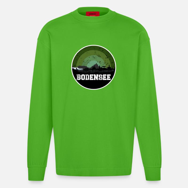 Bodensee Original Skyline - Heavyweight Oversized Organic Langarmshirt Made in EU - Apple Neon