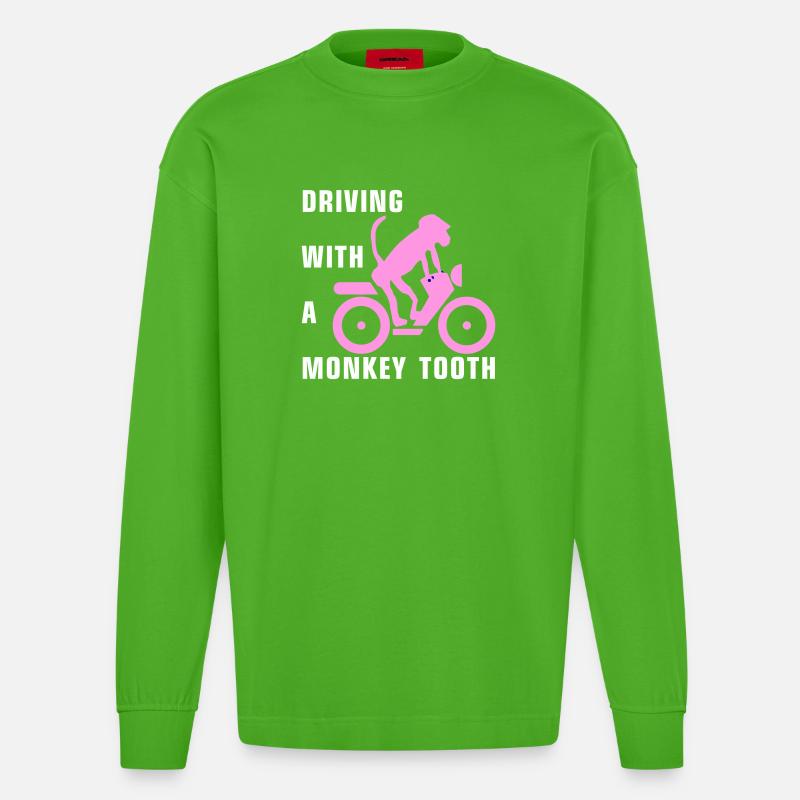 Driving with a monkey tooth - Affenzahn - Heavyweight Oversized Organic Langarmshirt Made in EU - Apple Neon