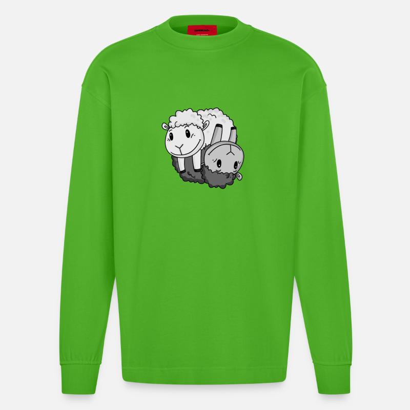 Yin Yang Zeichen Schaf - Heavyweight Oversized Organic Langarmshirt Made in EU - Apple Neon