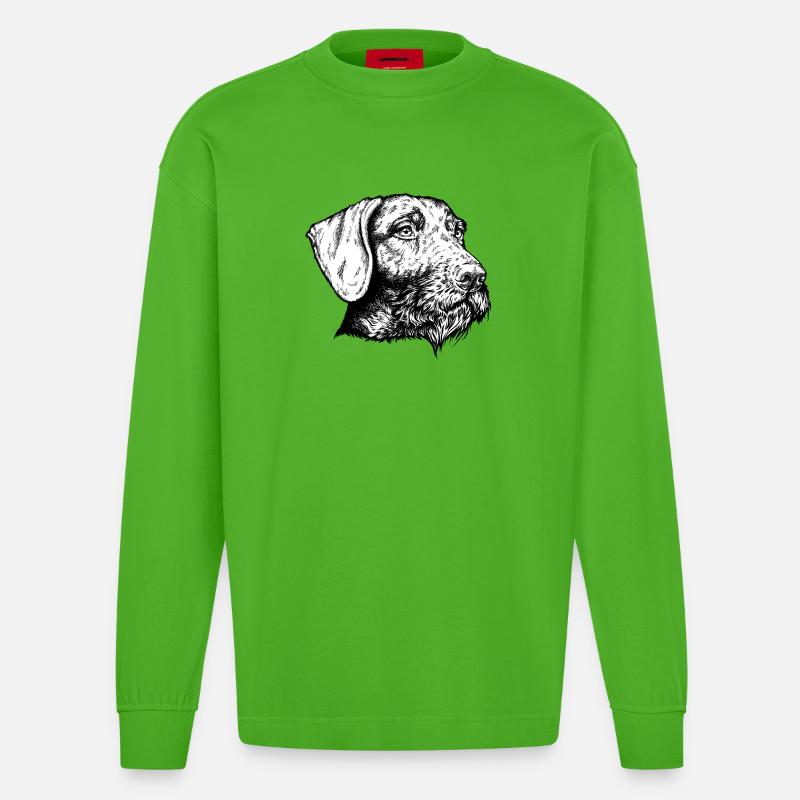 Deutsch Drahthaar Portrait - Heavyweight Oversized Organic Langarmshirt Made in EU - Apple Neon