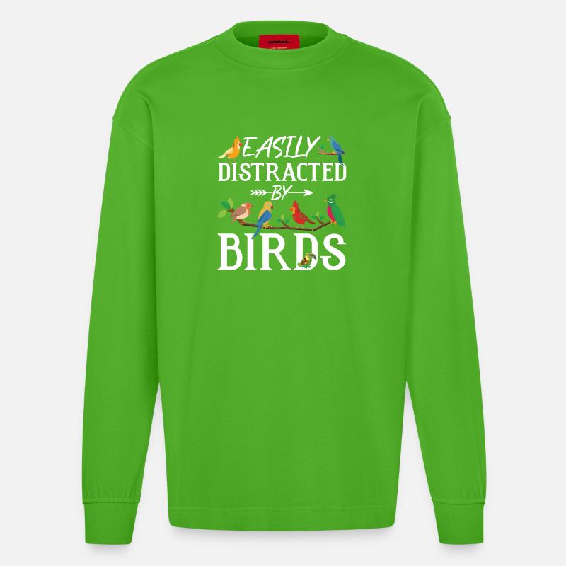 Facilement distrait par les oiseaux - Manches longues bio épais oversize fabriqué en UE - Apple Neon