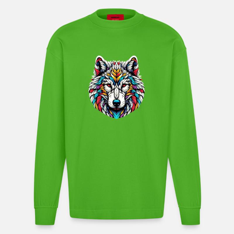 Wolf - Heavyweight Oversized Organic Langarmshirt Made in EU - Apple Neon