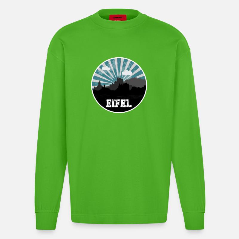 Eifel Skyline Blue Hour - Heavyweight Oversized Organic Langarmshirt Made in EU - Apple Neon