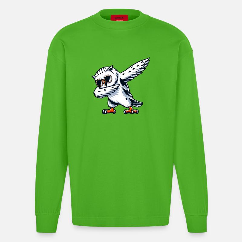 Coole Schneeeule Dabbing Pose - Heavyweight Oversized Organic Langarmshirt Made in EU - Apple Neon