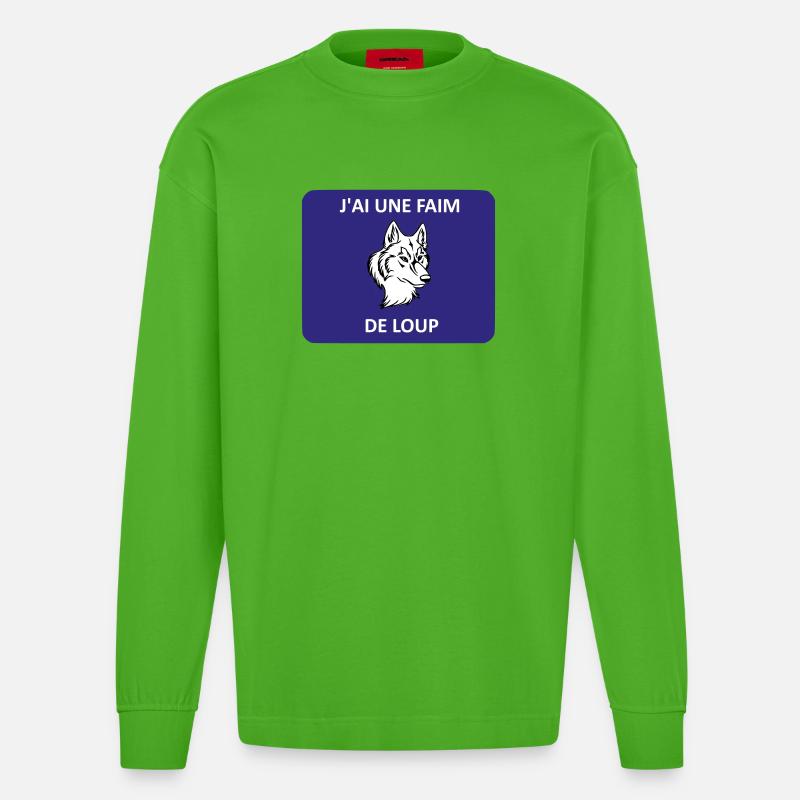 Ich bin hungrig wie ein Wolf - Heavyweight Oversized Organic Langarmshirt Made in EU - Apple Neon